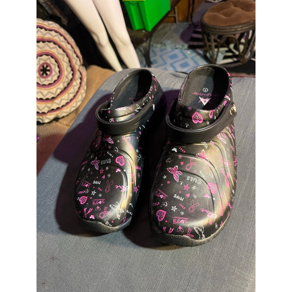 Women's Anywear Black Pink Breast Cancer Awareness Mules & Clogs Size 9